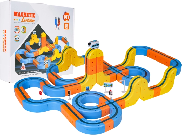 Pista antigravedad magnética de colores con tren (180 piezas)