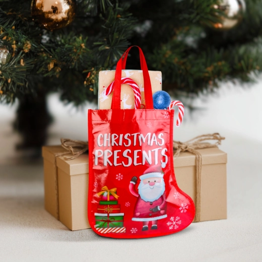 Bolsa de regalo navideña roja con forma de bota de San Nicolás, 33 cm