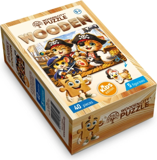 Puzzle de madera WOODEN CITY Gatitos y aventura pirata, 40 piezas
