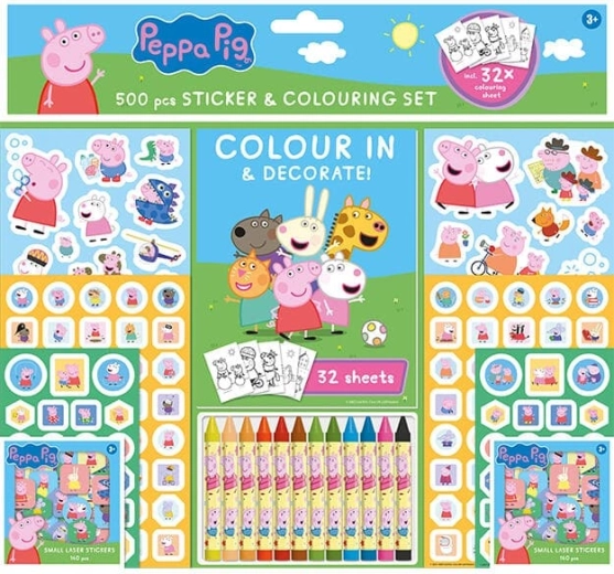 Set de pegatinas con libro para colorear y ceras Peppa Pig (500 uds.)