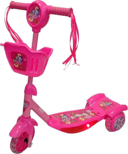 Patinete infantil de tres ruedas KUBIsport con cesta y luces rosa claro - 1 unidad
