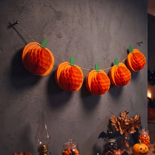 Guirnalda de papel de Halloween con farolillos de calabaza, 2 m