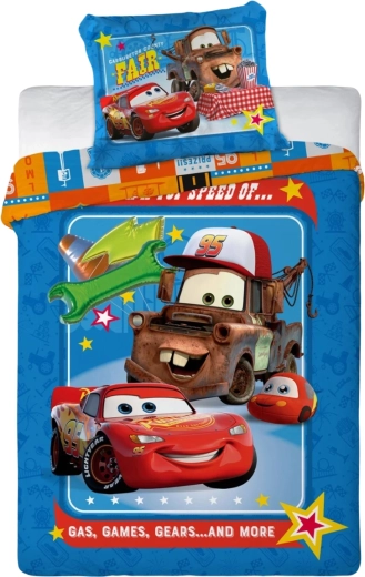 Ropa de cama de algodón para cuna Cars, Rayo McQueen y Mate, azul