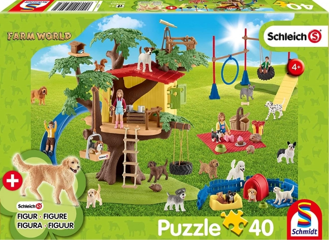 Puzzle SCHMIDT SCHLEICH perritos felices, 40 piezas + figura