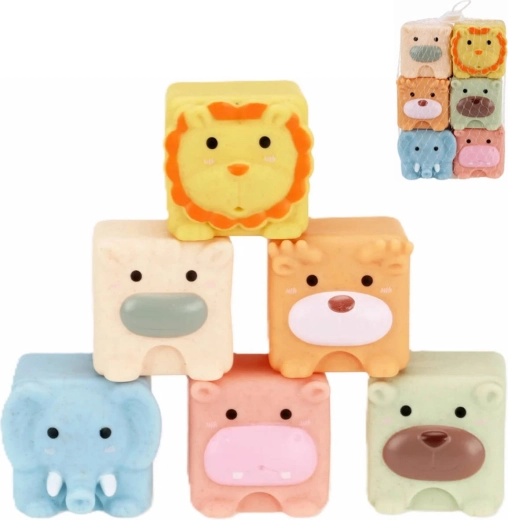 Cubos sensoriales blandos chirriantes para el agua con animalitos – set de 6 uds