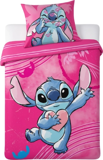 Ropa de cama de algodón para cuna Disney Stitch rosa 100 × 135 cm