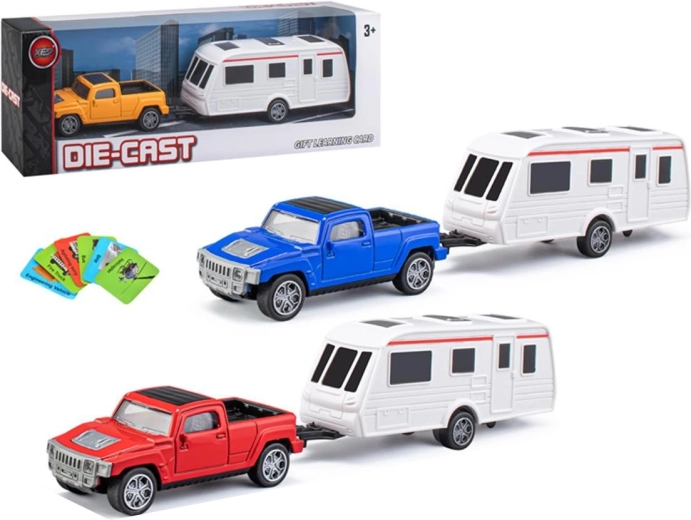Pickup metálico con caravana – set de vehículos