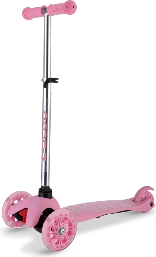 Patinete rosa de tres ruedas con ruedas LED