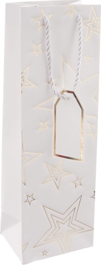 Bolsa de regalo de papel para vino blanca con motivo de estrella 12 × 9 × 36 cm