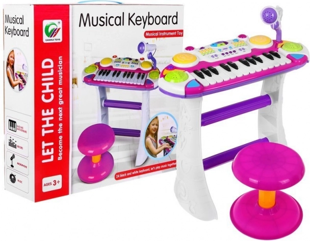 Conjunto rosa de teclado con tambores y micrófono para niños 3+ con luces y sonidos