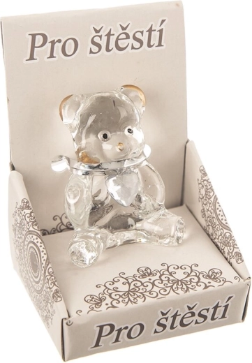 Osito de cristal con corazón en caja de regalo