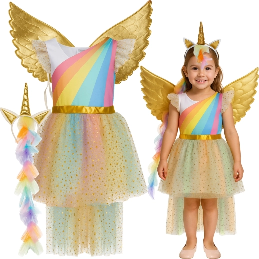 Disfraz infantil de unicornio Kruzzel de 3 piezas (122–128 cm)