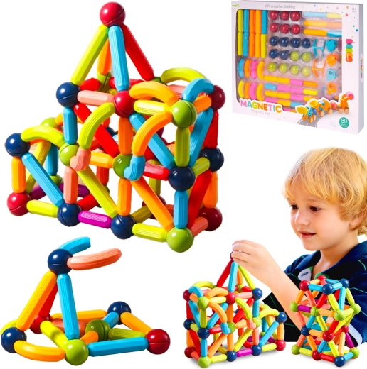 Juego de construcción magnético 3D, 80 piezas