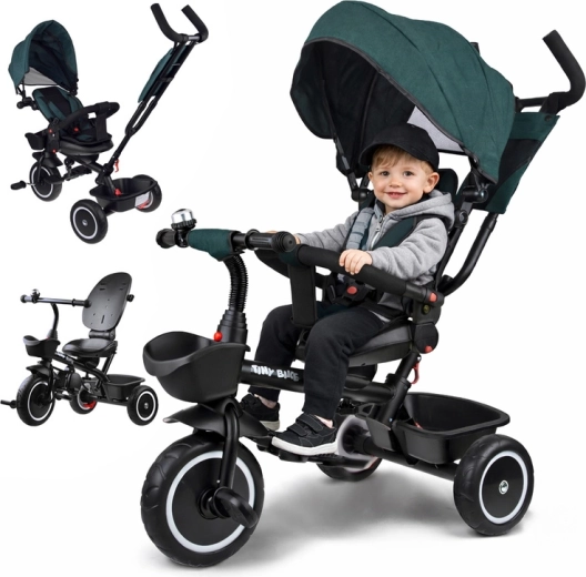 Triciclo infantil 3 en 1 con capota TINY BIKE – Verde oscuro