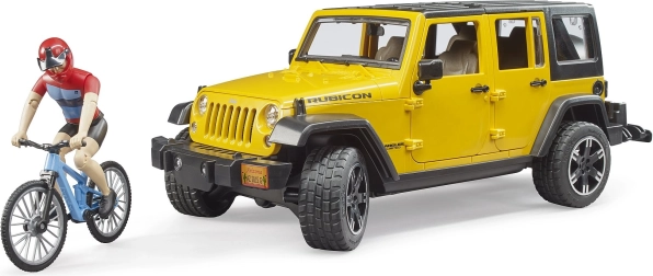 Bruder Jeep Wrangler Rubicon con ciclista y bicicleta
