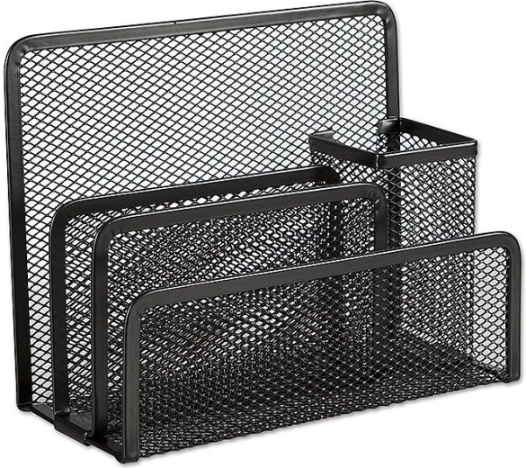 Organizador metálico para cartas y material de escritura, negro