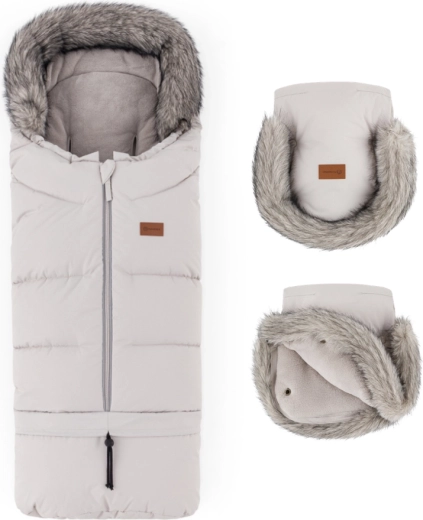 Petite&Mars set de invierno: saco Arctic 4v1 + guantes para carrito Furry, color champagne shower