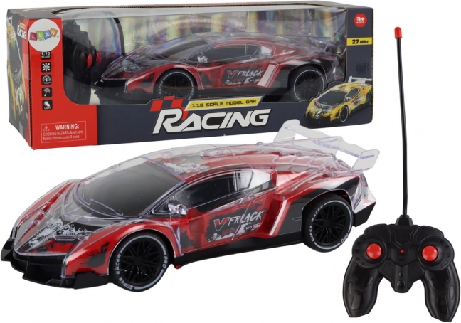 Coche deportivo teledirigido RC a escala 1:16 con luces rojas