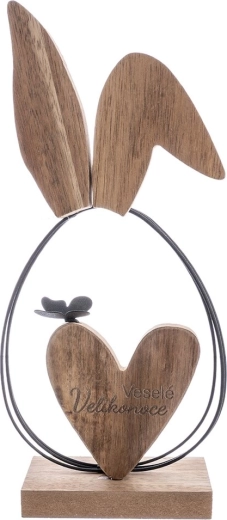 Decoración de Pascua: conejo de madera y metal con la inscripción «Felices Pascuas», 25 cm