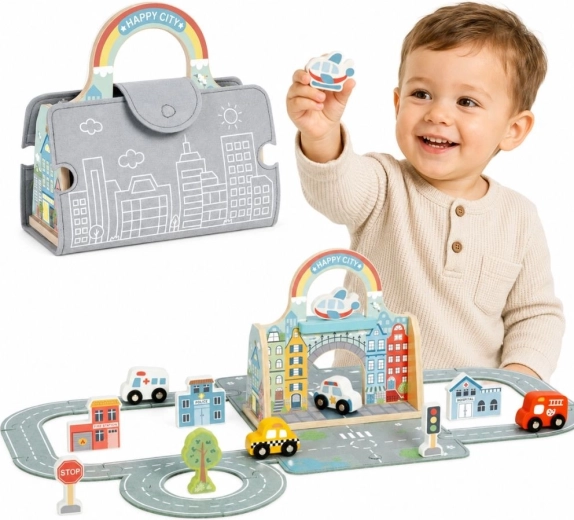 Ciudad portátil Tooky Toy con coches en una bolsa