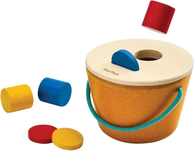 PlanToys cubo encajable – cilindros y monedas