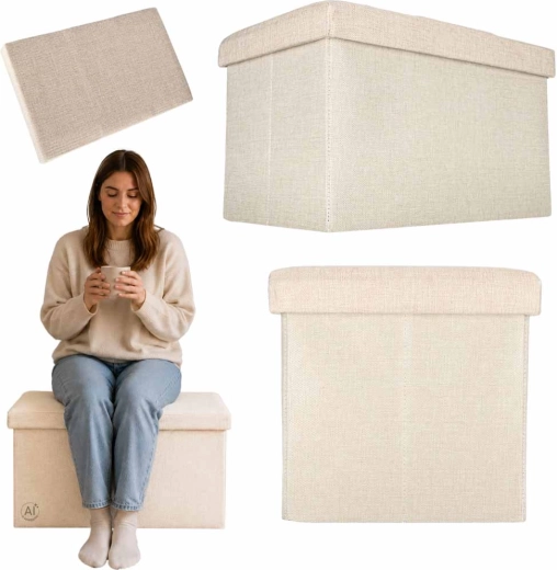 Puf de almacenamiento plegable con asiento beige 49 × 31 × 29 cm