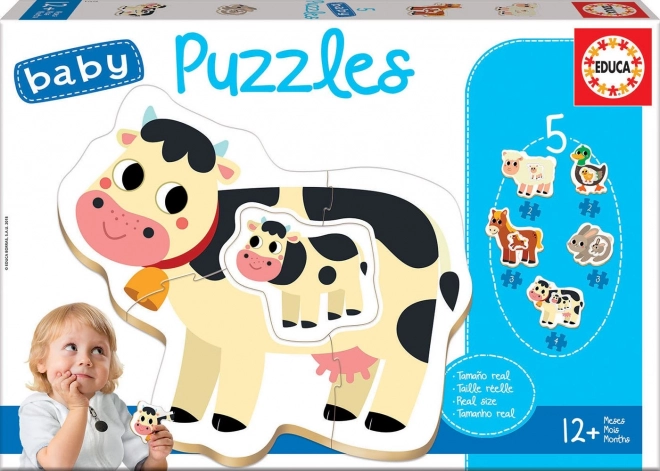 Baby puzzle Animales de granja 5 en 1 (2–4 piezas) EDUCA