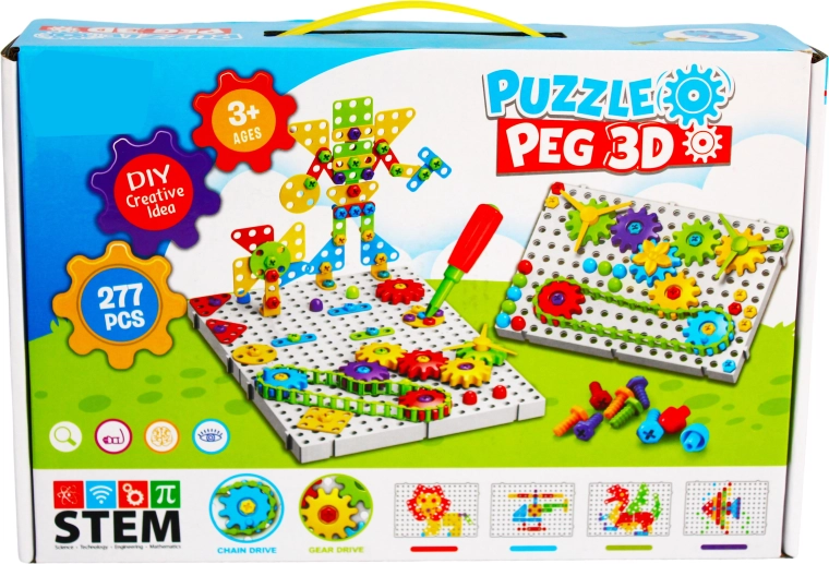 Kit de construcción 3D creativo Puzzle Peg con herramientas (277 piezas)