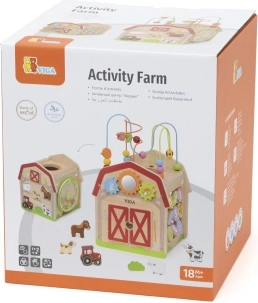 Cubo de juego de madera con actividades granja