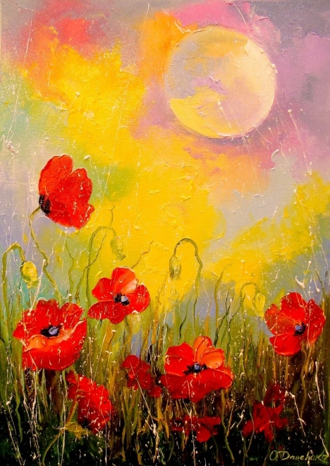 Puzzle de amapolas lupinas al resplandor de la luna 1000 piezas