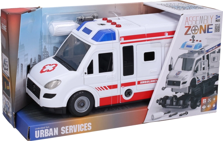 Ambulancia desmontable con efectos de luz y sonido, 31 cm