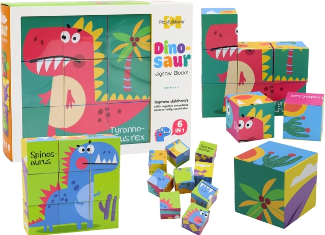 Cubos de rompecabezas educativos 6 en 1 Mundo Dino, 9 piezas