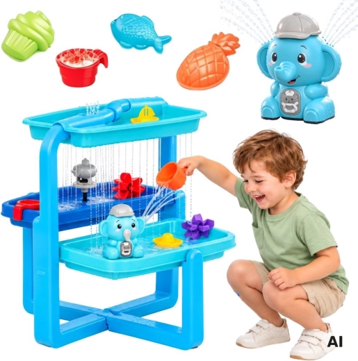 Mesa de agua y arena 2 en 1 con fuente y bomba con forma de elefante Woopie