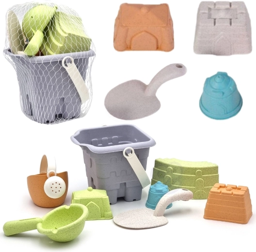 WOOPIE GREEN set ecológico de arena en cubo, torre, 8 piezas