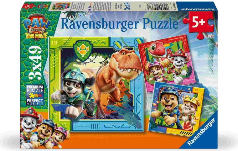 Puzzle Ravensburger Patrulla Canina: la película de dinosaurios 3x49 piezas