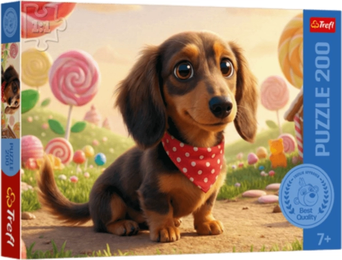 Puzzle Trefl perrito pequeño entre dulces (200 piezas)