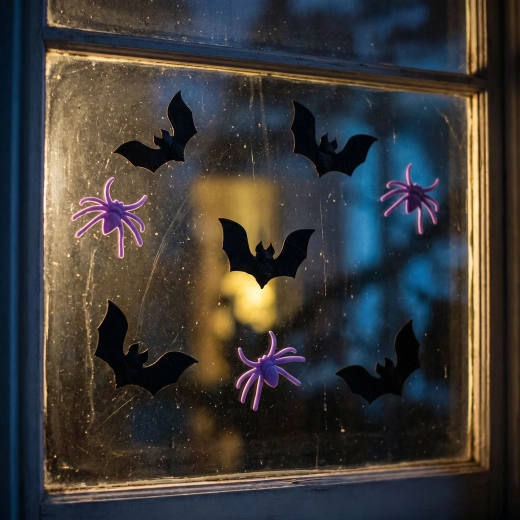 Decoración de ventana de gel 3D de Halloween con murciélagos y arañas, 9 piezas