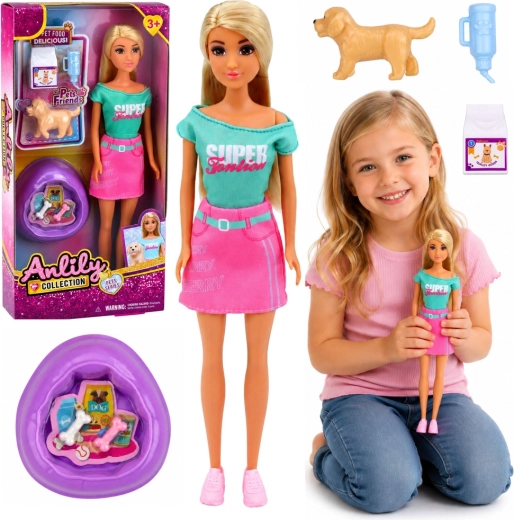 Muñeca de moda Anlily con cachorro y accesorios