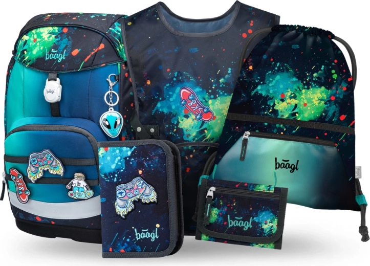 Baagl set escolar Airy Plus Chill – mochila, estuche, bolsa, delantal y cartera