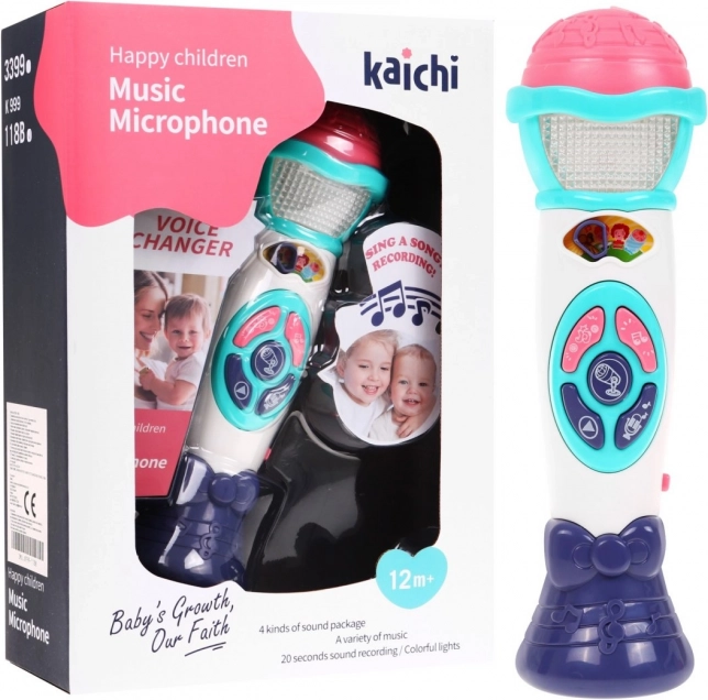 Micrófono de karaoke infantil 12m+ con cambio de voz, grabación y luces