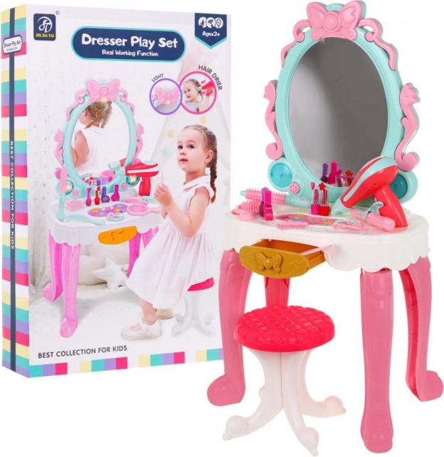 Tocador infantil interactivo 3+ con taburete, secador y accesorios