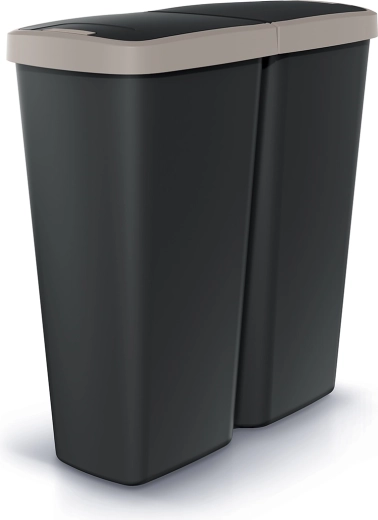 Prosperplast Compacta Q Duo cubo de basura 50 l – negro con tapa gris claro