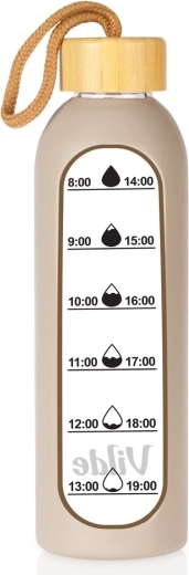 Botella de agua de vidrio Vilde con funda de silicona beige 600 ml