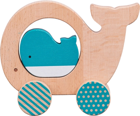 Juguete de empuje de madera ballena y cría PETIT COLLAGE