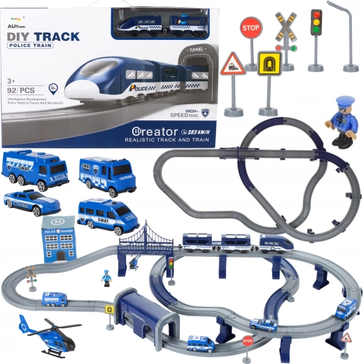 Pista de tren eléctrica policial con helicóptero 103 × 61 × 15 cm