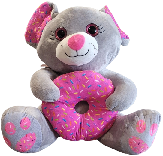 Ratón de peluche gris con donut 45 cm