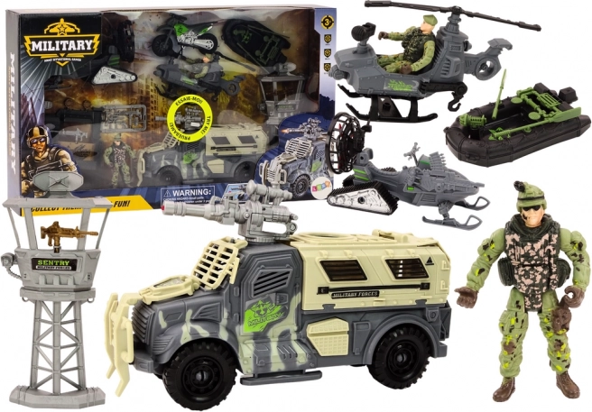 Juego militar con vehículo de combate y helicóptero