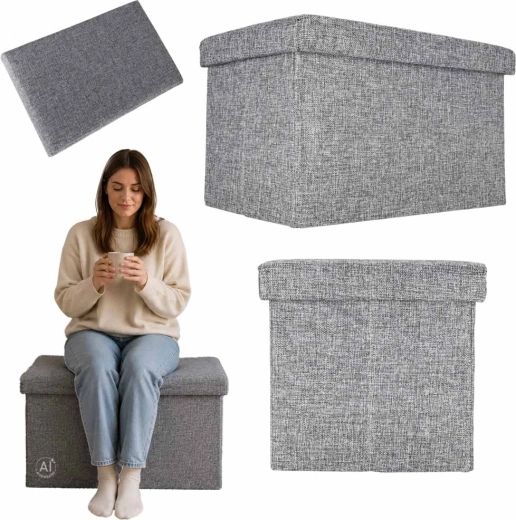 Puf plegable con almacenamiento para sentarse, gris 50 × 31 × 31 cm