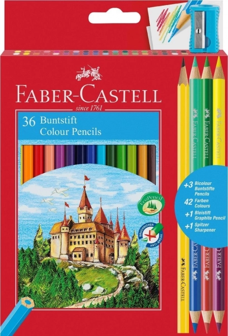 Faber-Castell lápices de colores 36 uds con sacapuntas, lápiz y dúo lápices