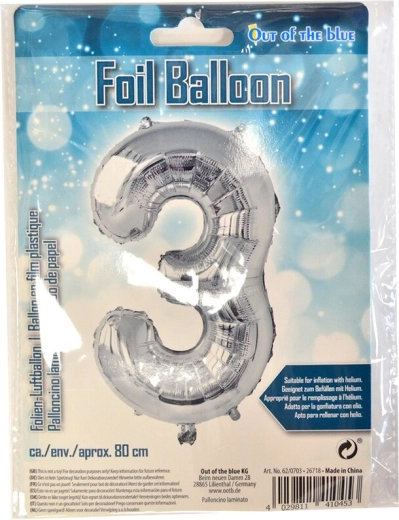 Globo de foil número 3 plateado 80 cm